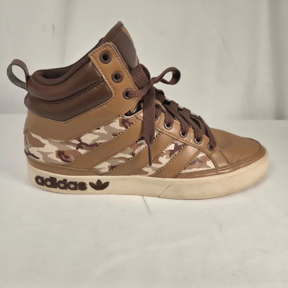 Adidas G66211 Original Top Court Hi Mens US 9 Brown Camo Big Stripes Sneakers